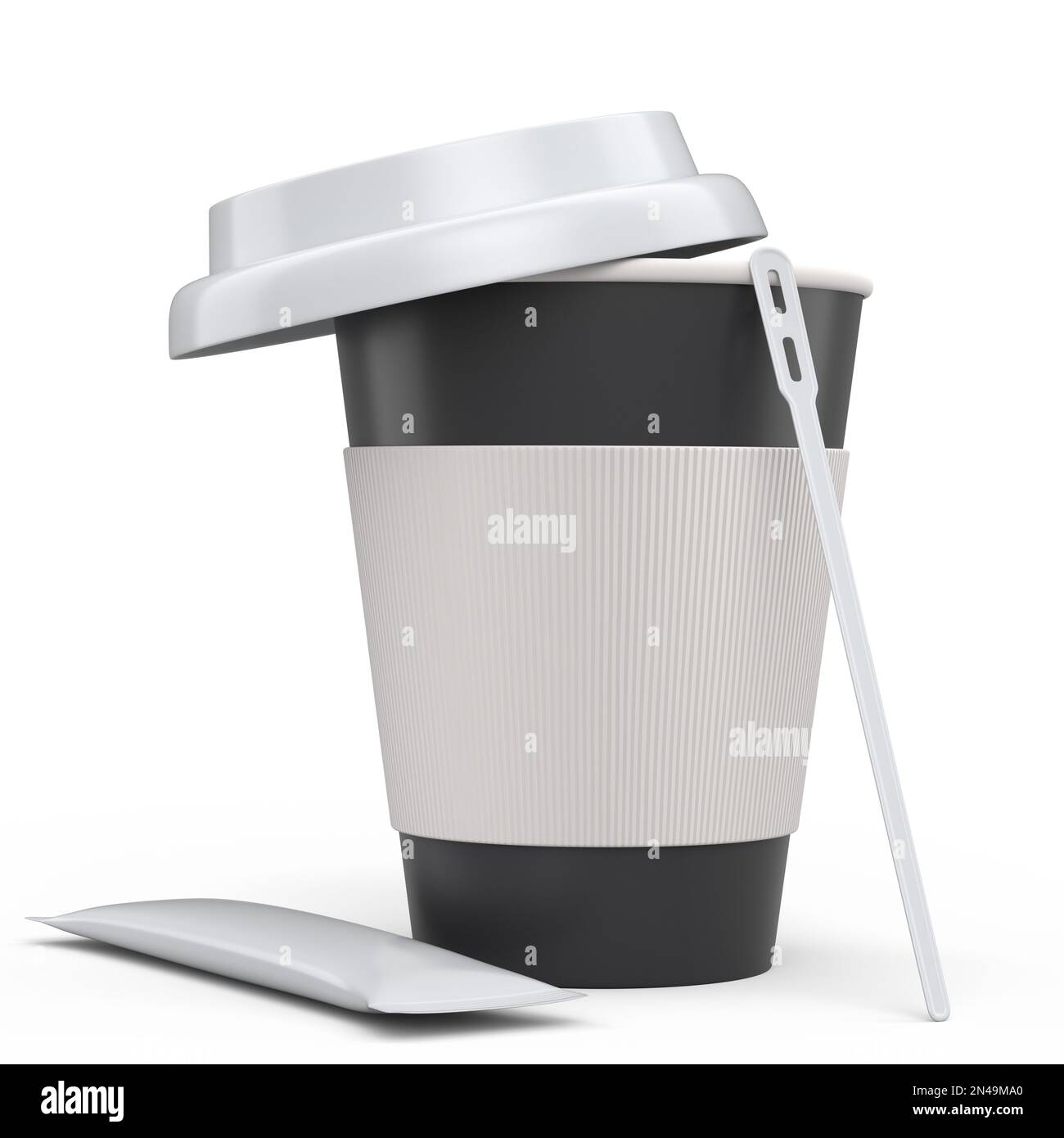 Paper coffee cup with cover, sugar and stick for cappuccino, americano ...