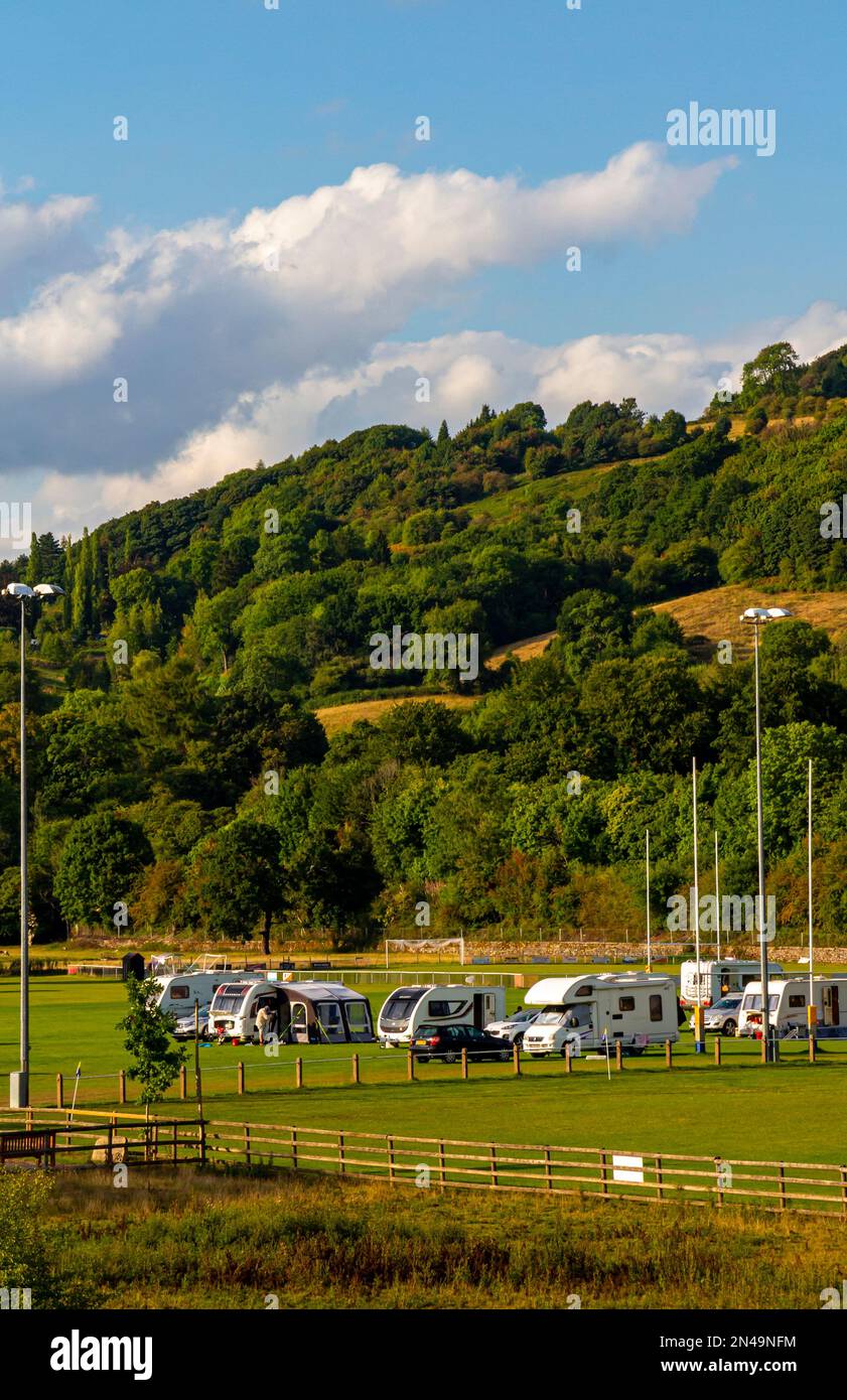 Caravan site on fields near the Cromford Canal in the Derbyshire Peak