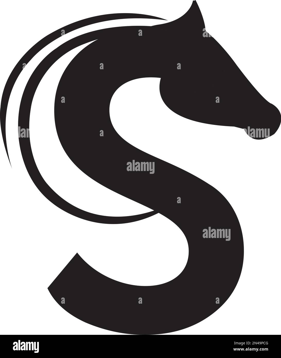 The letter s in the form of a horse. Horse head emblem on background