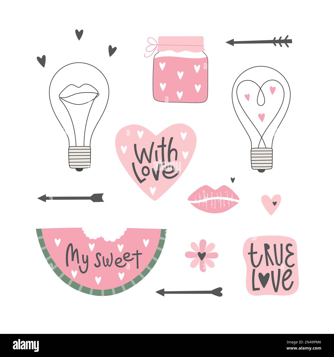 Clipart set of elements for st. Valentines day, wedding, love concept.  Perfect for scrapbooking, greeting card, stickers, party invitation, gift  tags Stock Vector Image & Art - Alamy