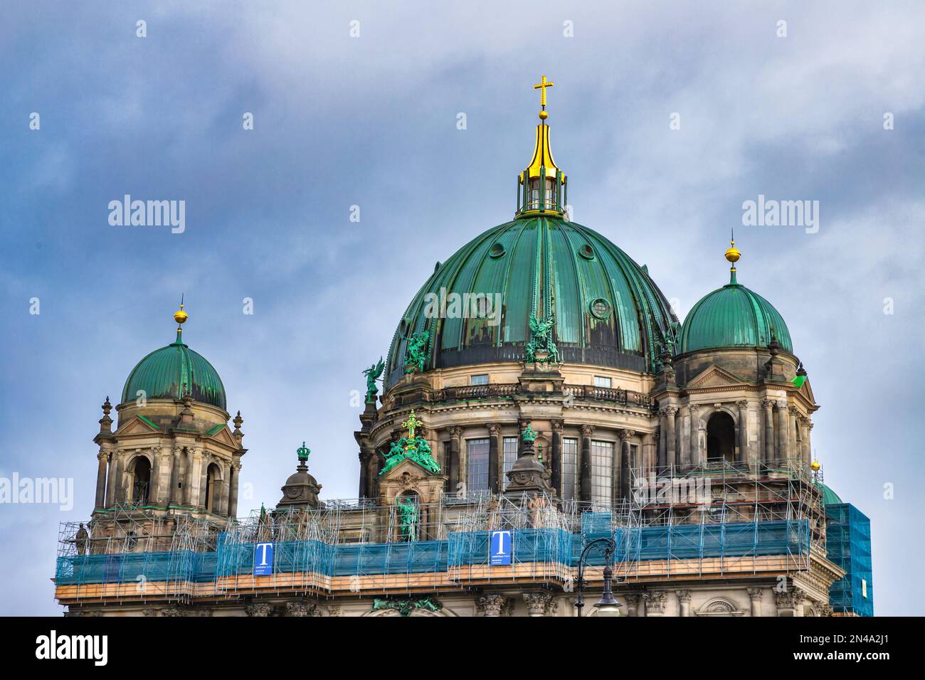 The Berlin Cathedral. Bronze sculptures on the Berliner Dom. Evangelical Supreme Parish and Collegiate Church. Museum Island in central Berlin. Stock Photo