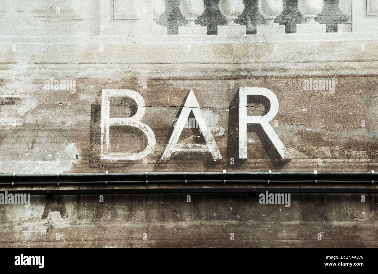 old bar sign and and electrical conduit pipes on wall Stock Photo Alamy