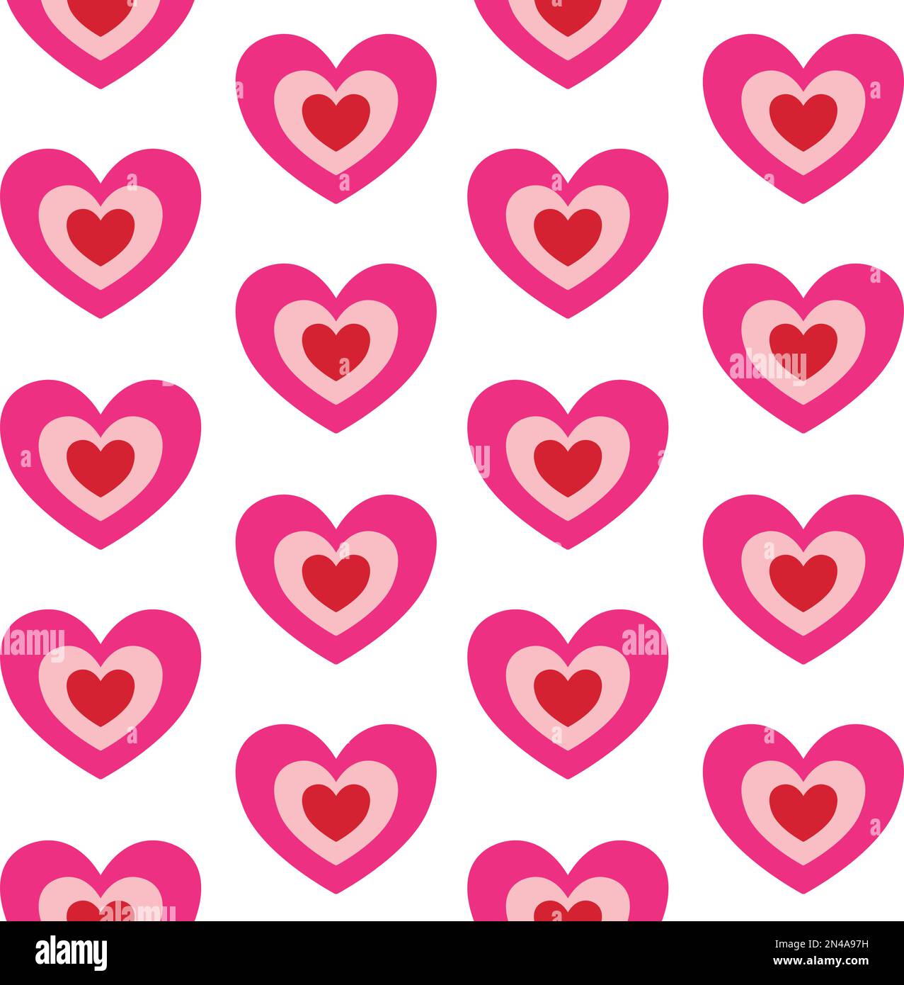 Vector seamless pattern of flat groovy pink heart isolated on white ...