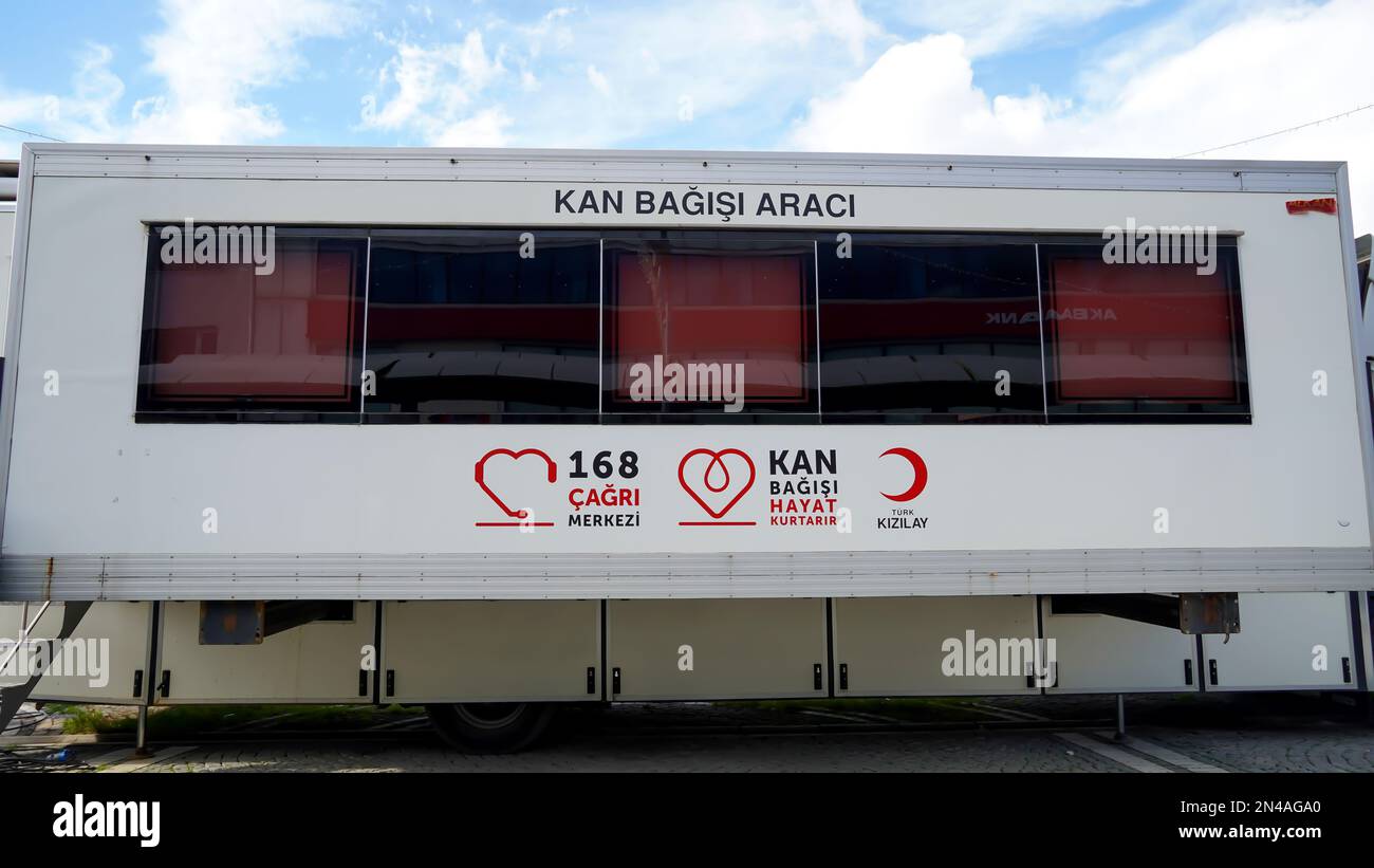 Izmir, Turkey. 07th Feb, 2023. Blood donation to the Red Crescent blood bank in order to help the injured people in the earthquake area in Turkey. A magnitude 7.8 earthquake hit southeastern Turkey and parts of Syria on Monday. Major earthquake was killed more than 5400 people and was toppled thousands of buildings across a wide region, contains ten cities. (Photo by Idil Toffolo/Pacific Press) Credit: Pacific Press Media Production Corp./Alamy Live News Stock Photo