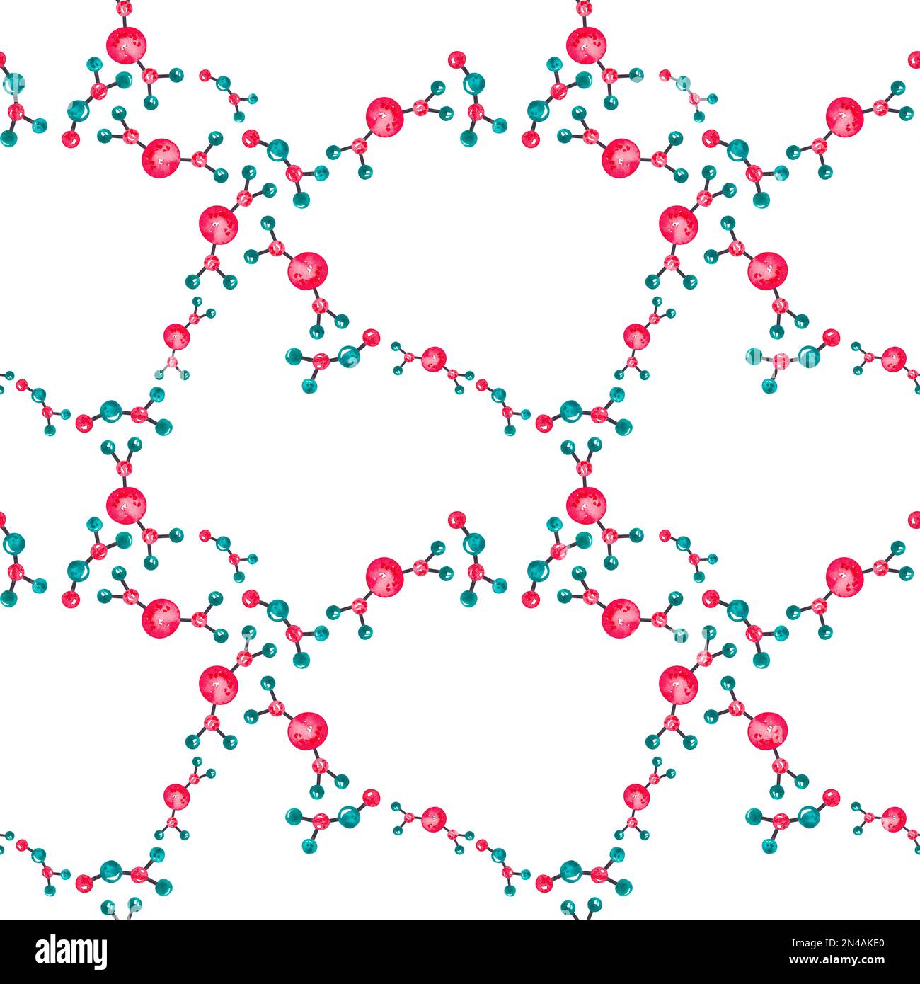 Watercolor pattern with chemical molecules on a white background for