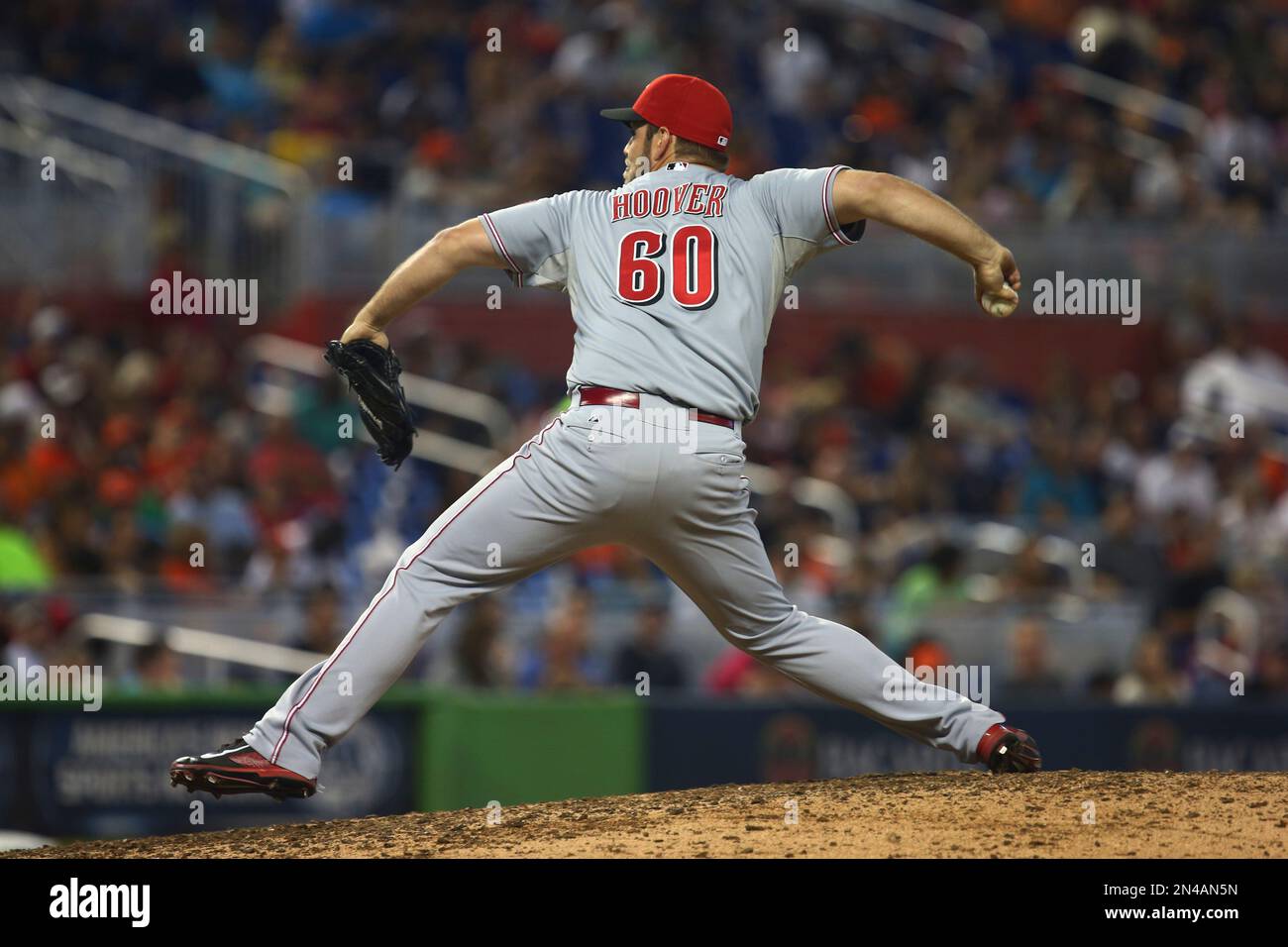 Cincinnati Reds' J.J. Hoover pitches to the Miami Marlins during a baseball  game in Miami, Sunday, Aug. 3, 2014. The Reds won 7-3. (AP Photo/J Pat  Carter Stock Photo - Alamy