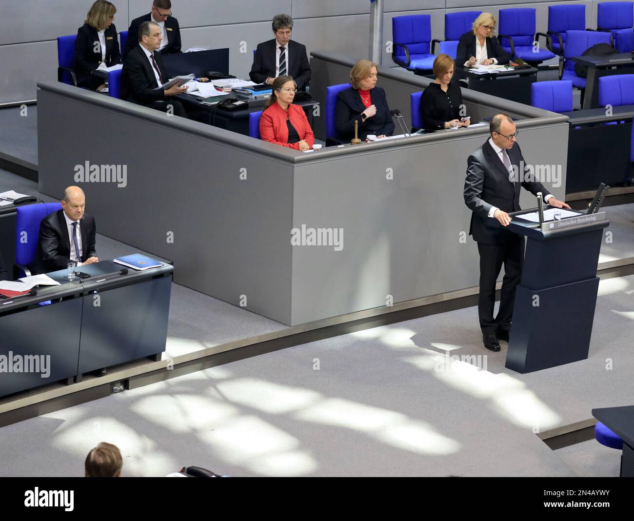 Berlin, Germany, 8 February 2023.The German Chancellor, Olaf Scholz, during his government statement at the 84th plenary session of the German Bundestag. Credit: Juergen Nowak/Alamy Live News Stock Photo