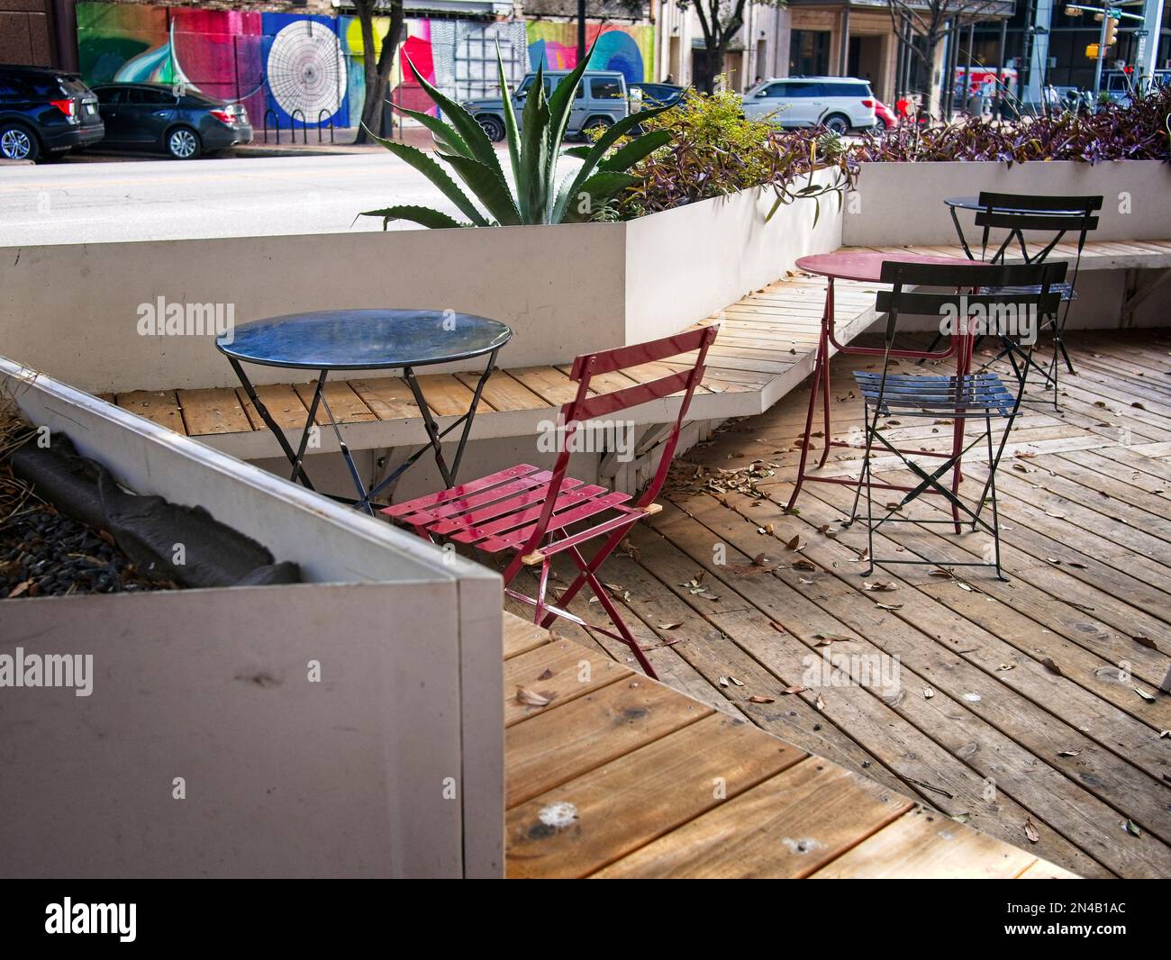 Modern, chic outdoor cafe on Congress Avenue in downtown Austin, Texas