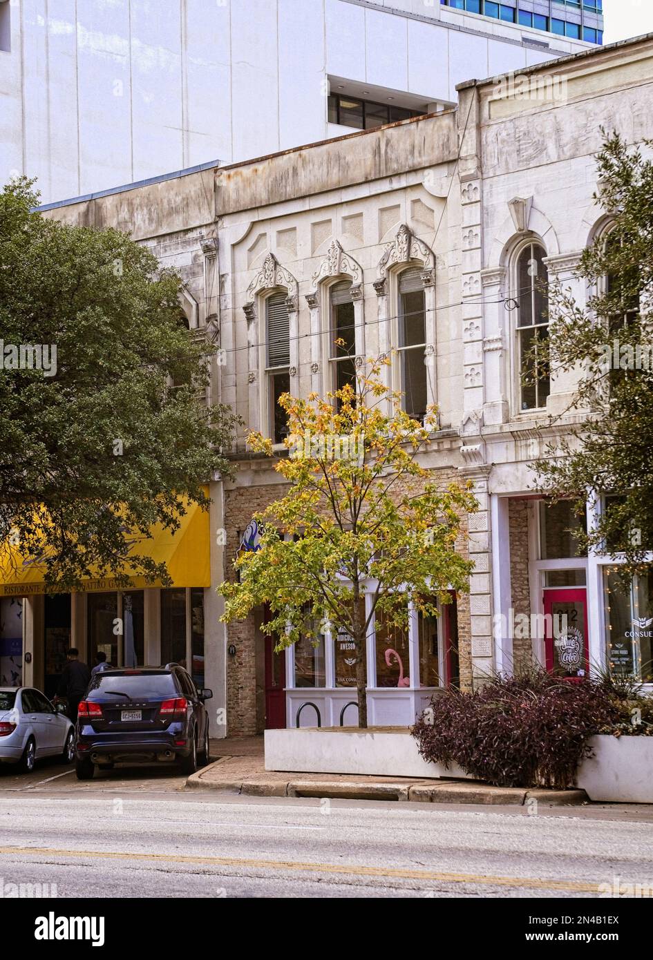 Modern shops in historic buildings in downtown Congress Avenue, Austin, Texas Stock Photo