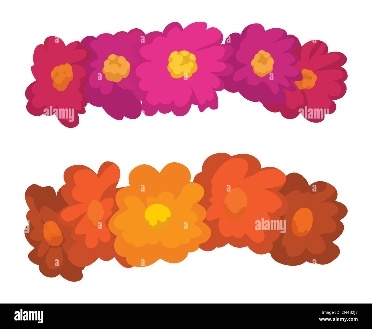 group-of-paired-floral-arrangements-in-fuchsia-and-orange-colors-in