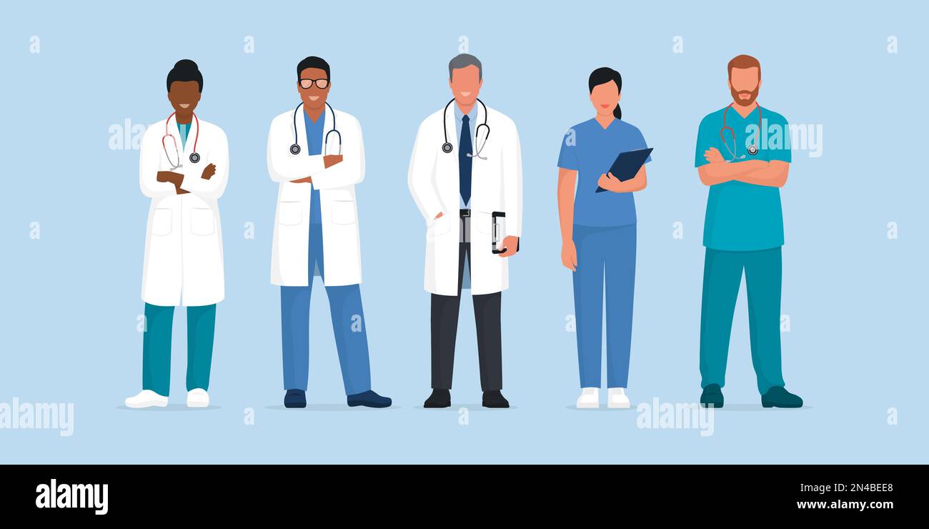 Professional doctors and nurses standing together, healthcare and medicine concept Stock Vector