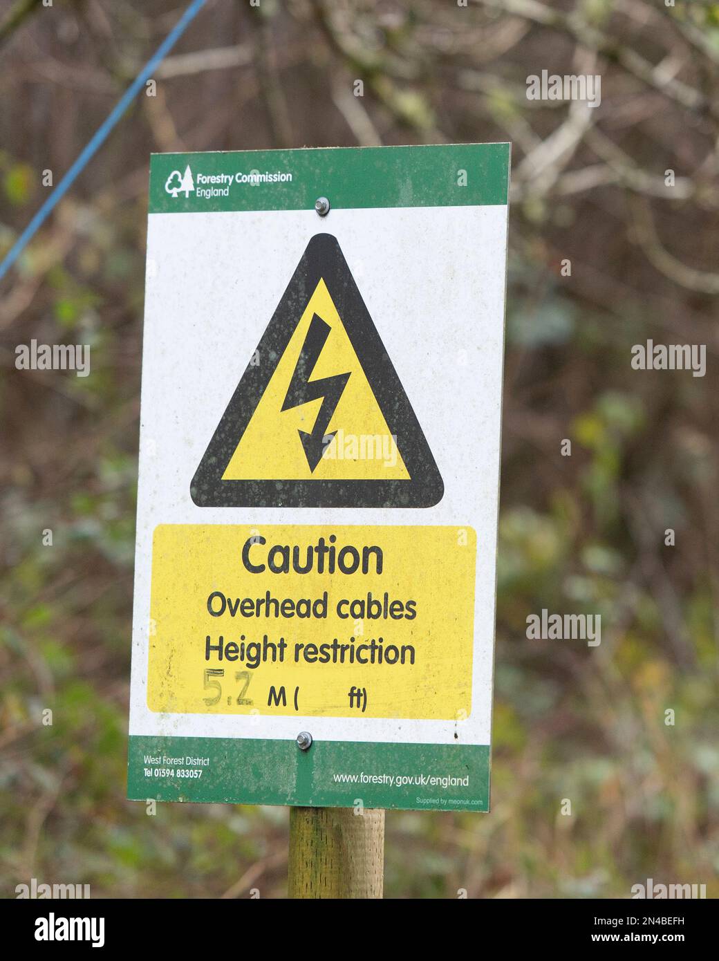 warning sign for overhead wires Stock Photo