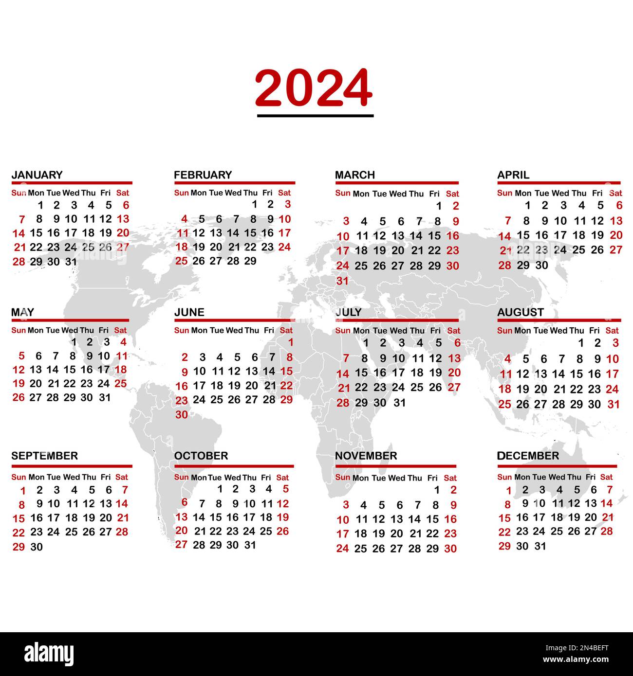 2024 calendar with world map Stock Vector Image & Art Alamy
