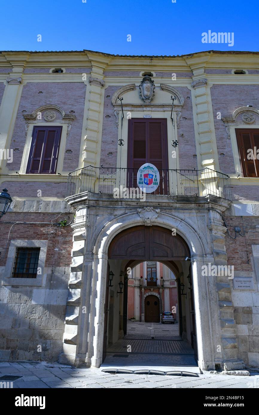 The facade of a noble building located in Lucera, an ancient Apulian town in the province of Foggia, Italy.. Stock Photo