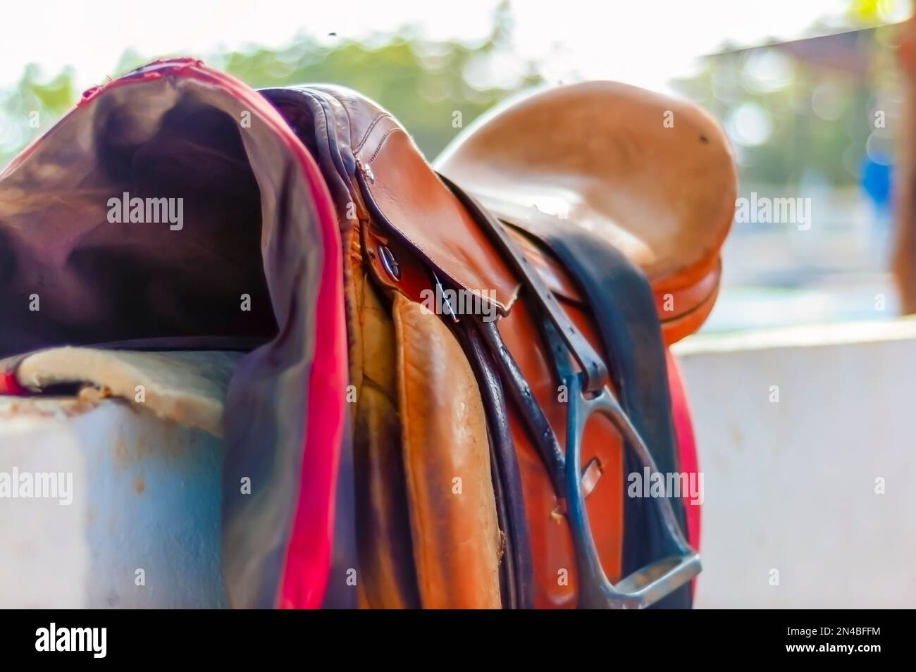 A saddle for riding a horse. Stock Photo