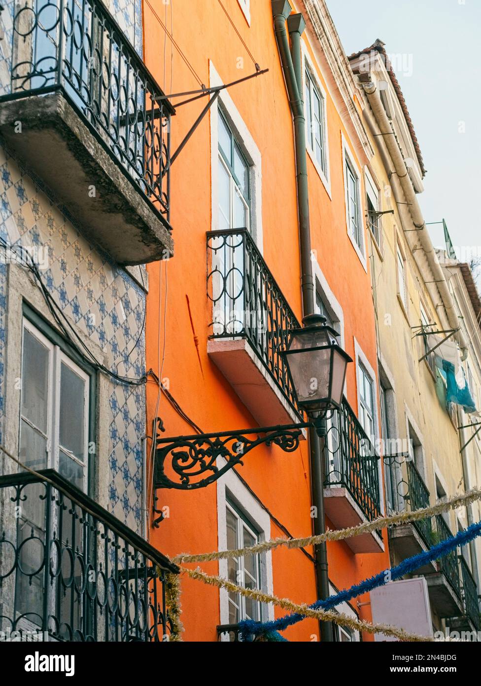 Vertical Apartment buildings in Lisbon, Portugal with tiles, balconies