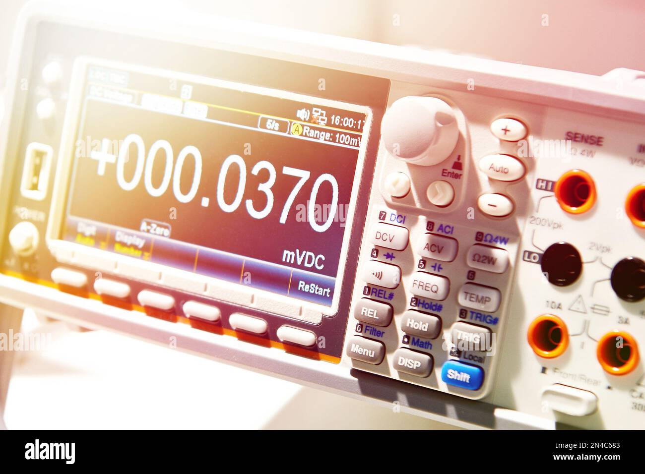 Monitor of universal portable voltmeter Stock Photo
