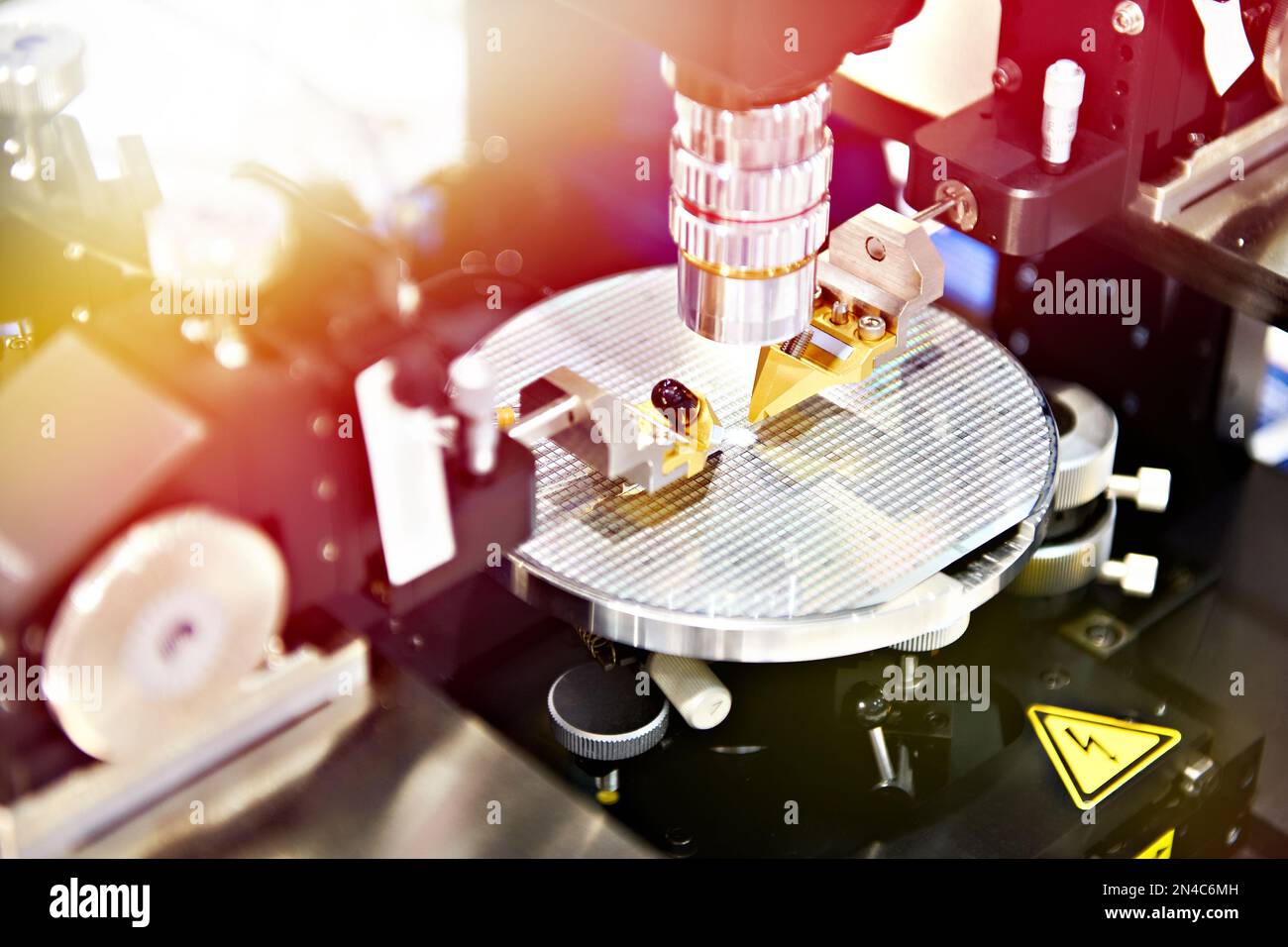 Multiport test probe system on electronic circuit Stock Photo
