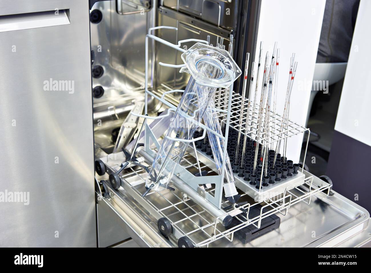 Machine for automatic washing and disinfection of chemical glassware Stock Photo