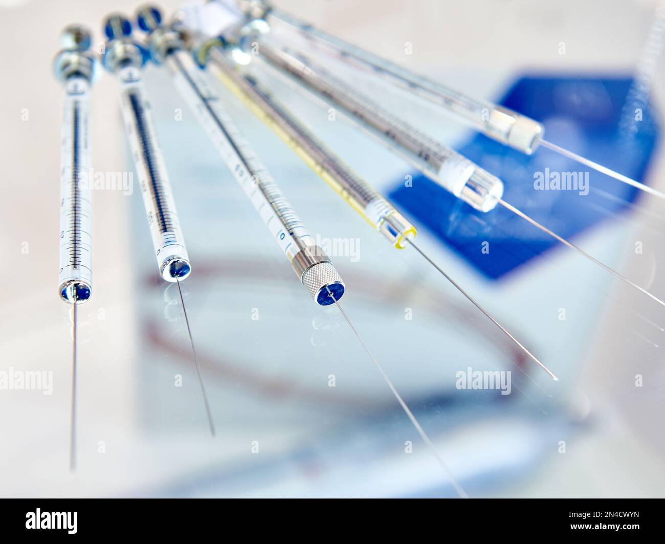 Microsyringes for sample injection in chromatography Stock Photo