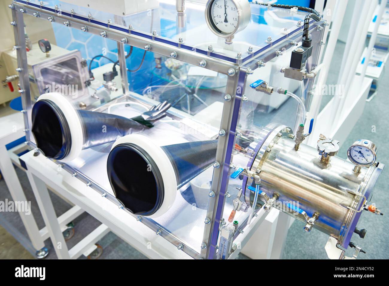 Inert gas frame glovebox for chemical industry Stock Photo