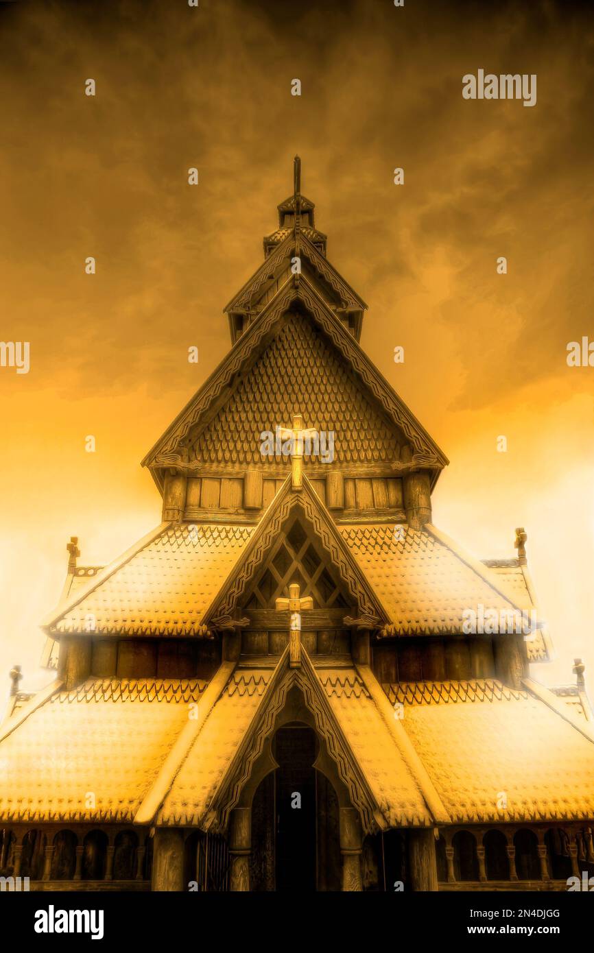 Norwegian Stave Church at Norsk Folemuseum, Bygdøy, Norway Stock Photo