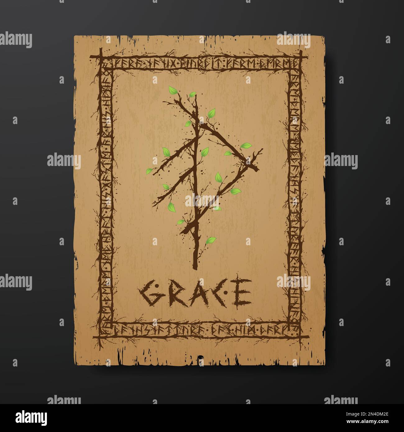 Tree branch bind rune grace pergament Stock Vector