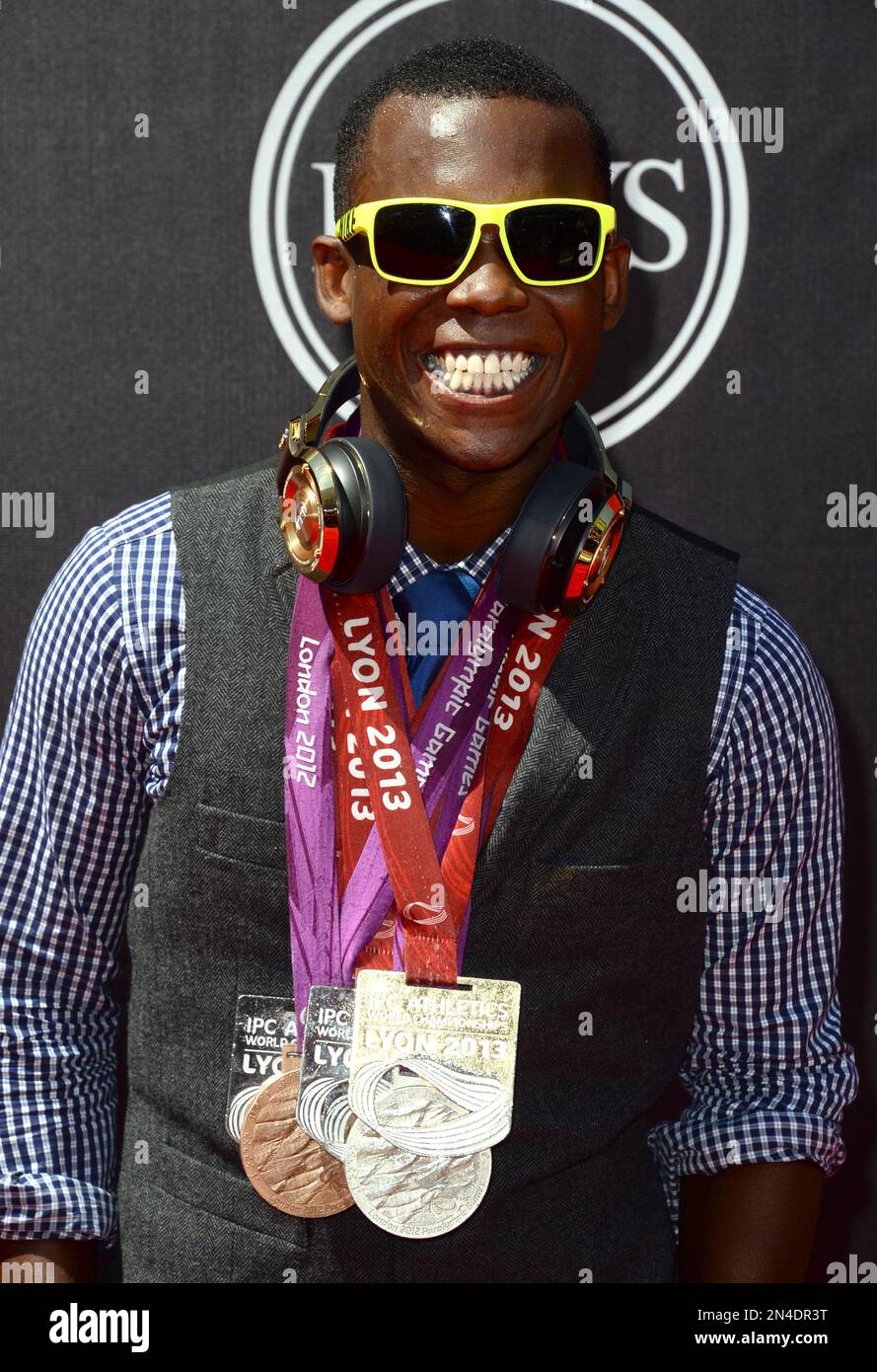 Blade runner Blake Leeper arrives at the ESPY Awards at the Nokia Theatre on Wednesday, July 16, 2014, in Los Angeles. (Photo by Jordan Strauss/Invision/AP) Stock Photo