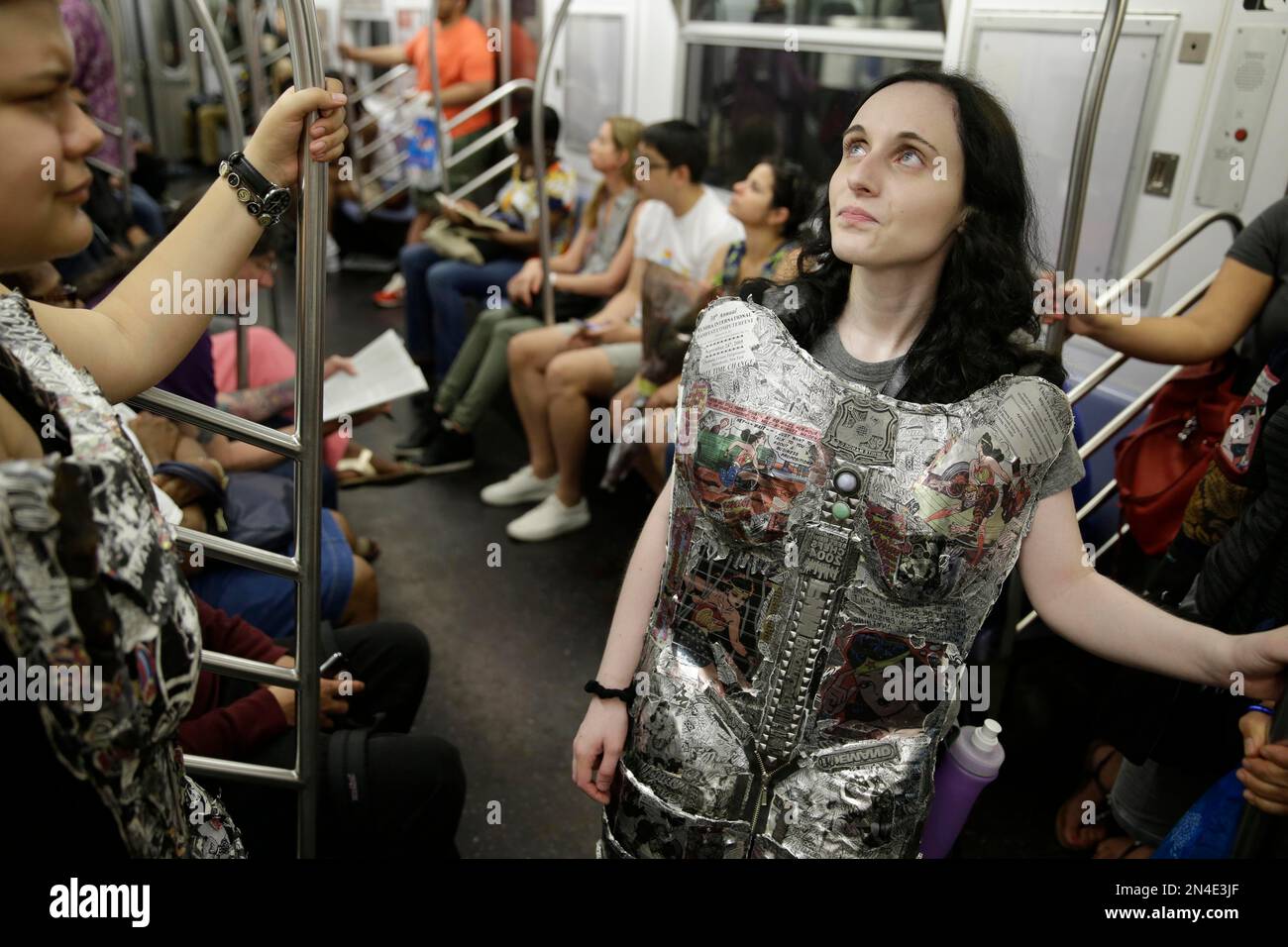 In this June 29, 2014, photo, Maria Albrecht, wearing art made by ...