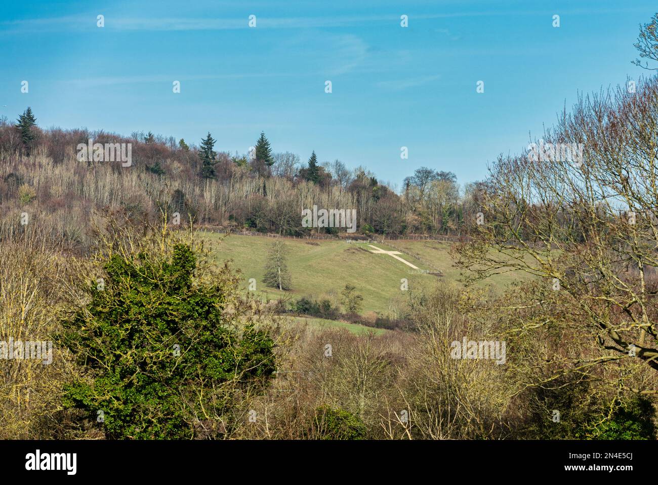 Shoreham memorial cross viewed from down in the Darent valley Stock Photo