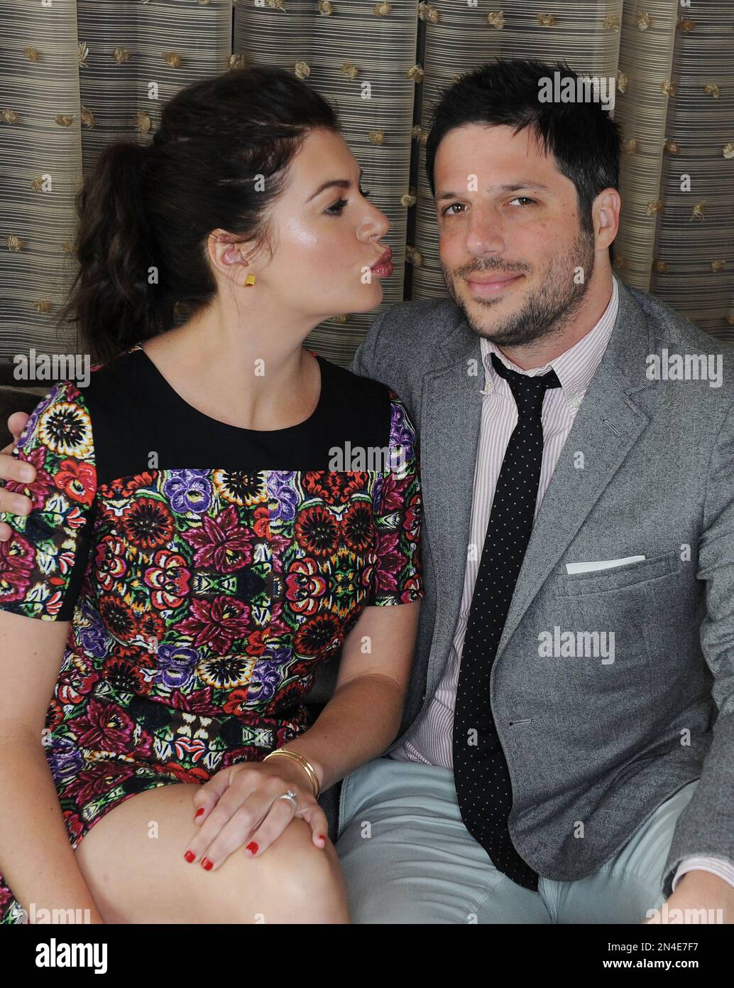 Casey Wilson at left, and David Caspe pose for a portrait at The