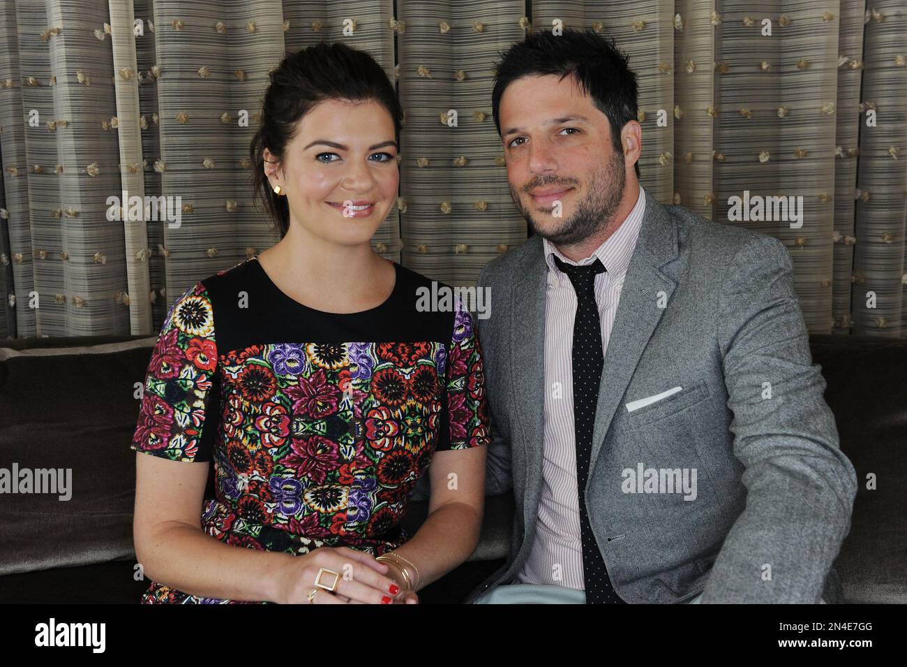 Casey Wilson at left, and David Caspe pose for a portrait at The