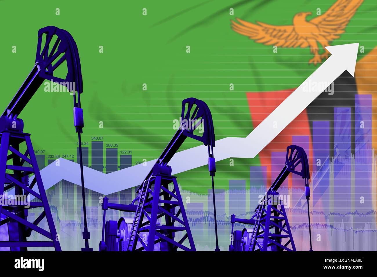 Zambia oil industry concept, industrial illustration rising up chart