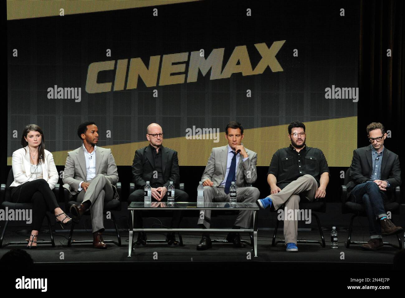 From left, Actors Eve Hewson, Andre Holland, director Steven Soderbergh