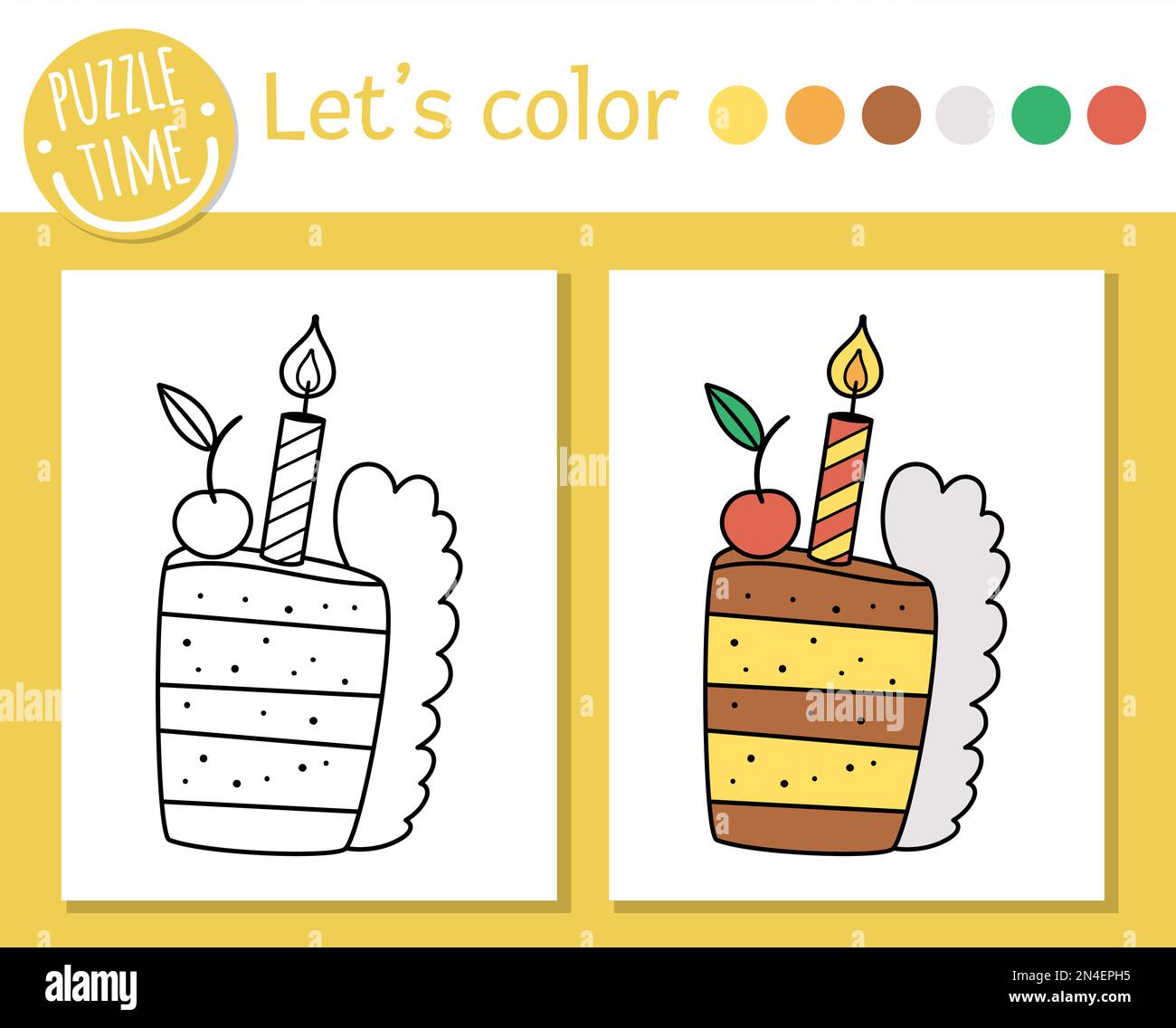 Birthday Candle Coloring Page - Birthday Coloring Page For Children Funny Piece Of Cake With Candle And Cherry On Top Vector Holiday Outline Illustration With Cute Dessert Party C 2N4EPH5 