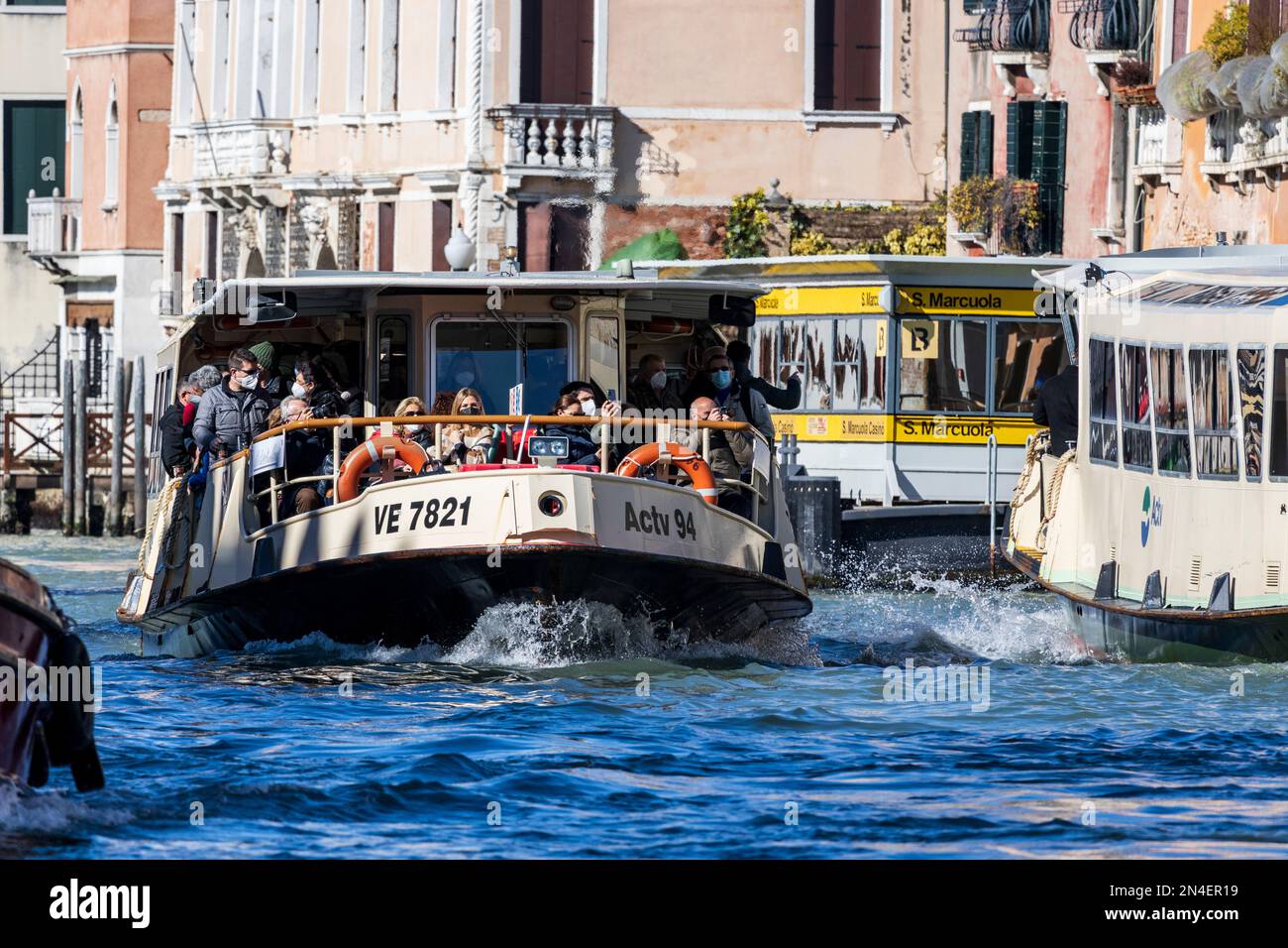 Vaporetto, Vaporetti on the Grand Canal, Canal Grande, Venice, Veneto, Italy, Europe Stock Photo