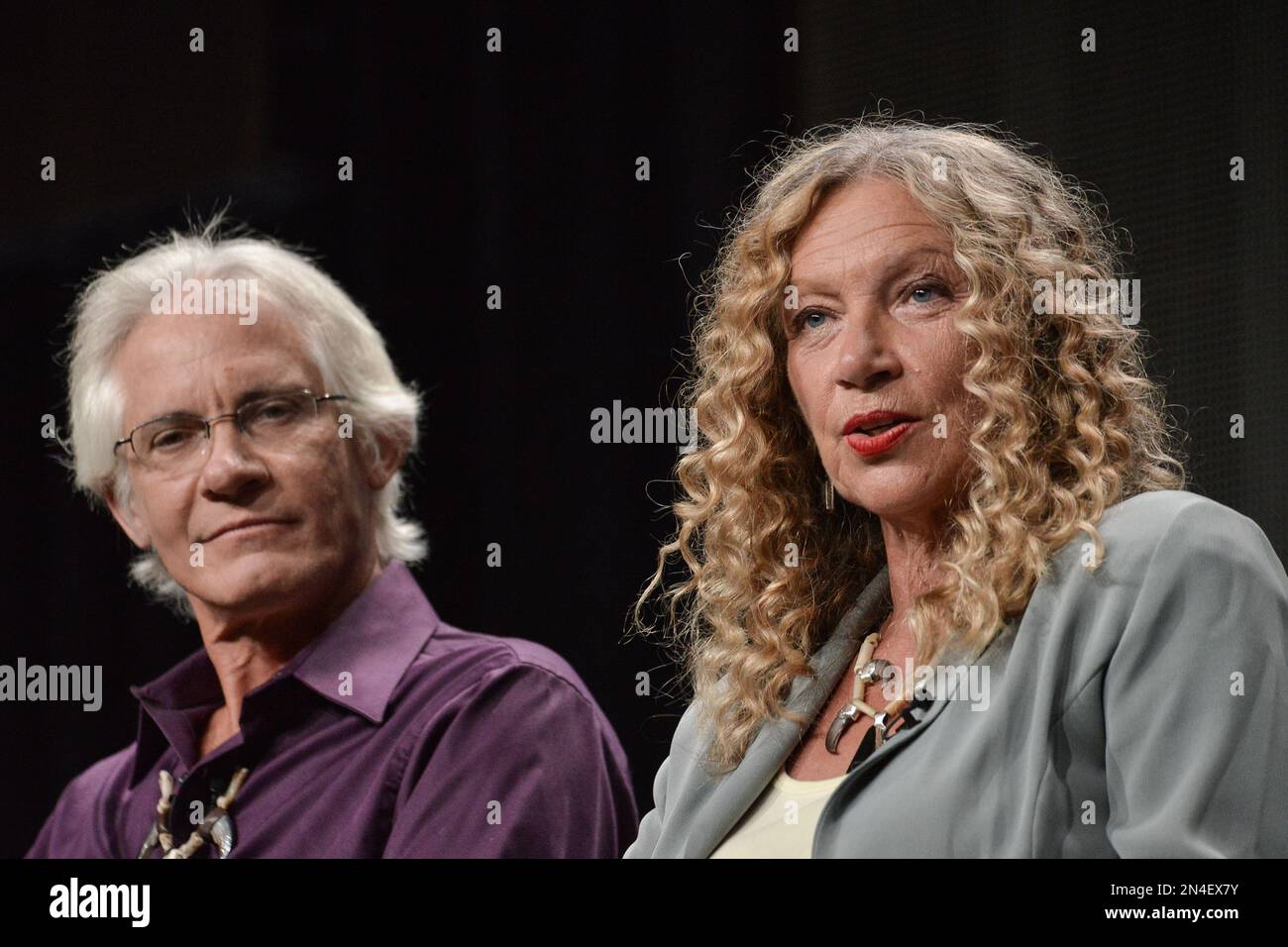 Andy Bassich, left, and Kate Rorke speak onstage during the "Life Below(02)