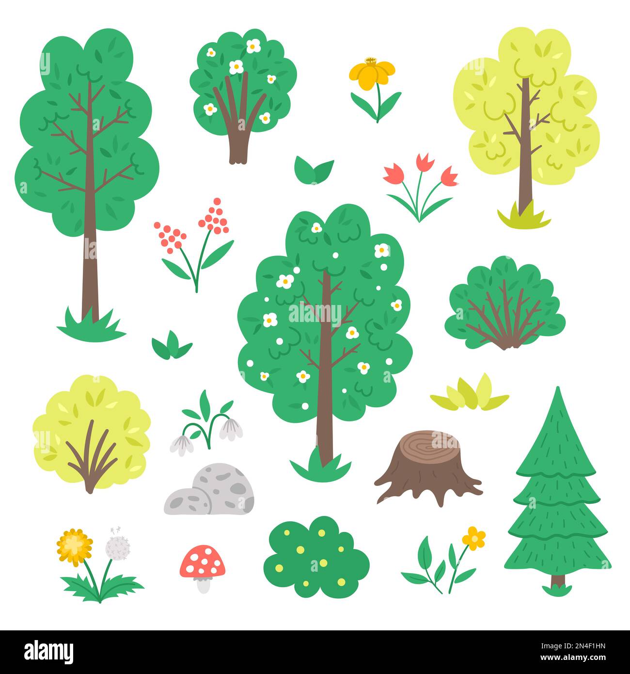 Forest scene trees flowers illustration hi-res stock photography and ...