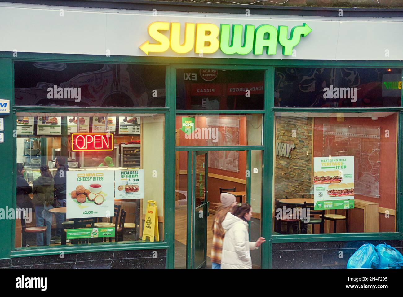 street window sign SUBWAY 529 GREAT WESTERN ROAD Glasgow, Scotland, UK Stock Photo