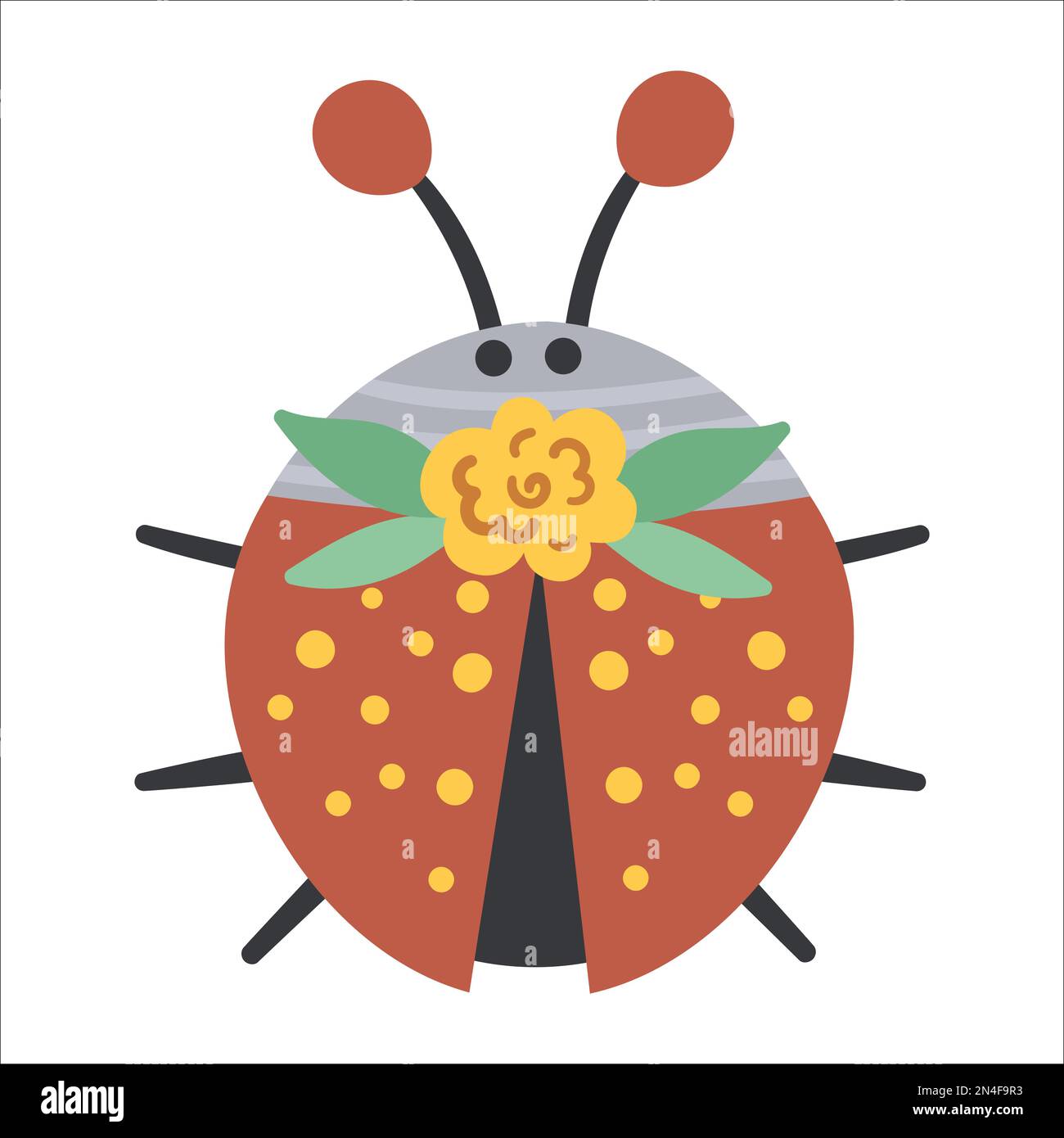 Vector hand drawn ladybug with flowers on the head. Cute bohemian style ...
