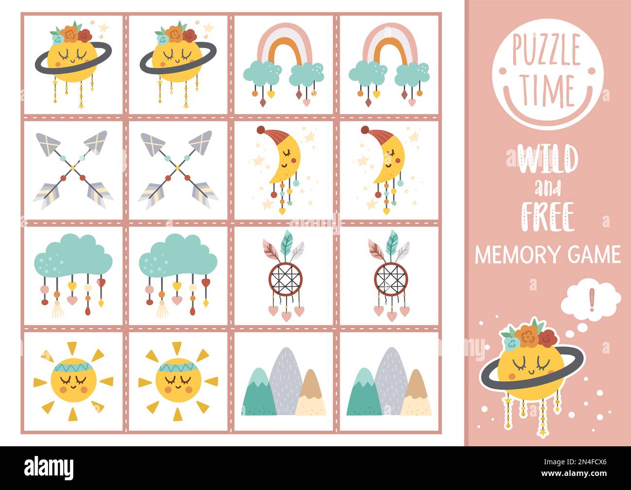 Vector wild and free memory game cards with mountains, arrows
