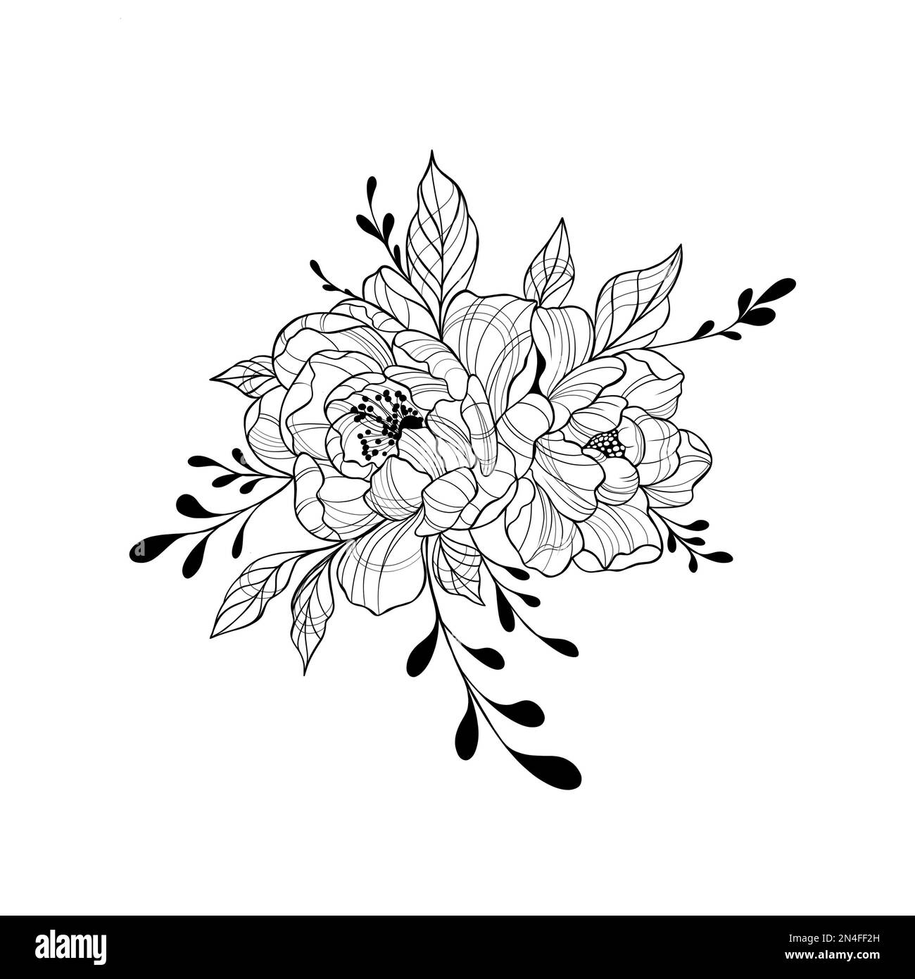 Peony flowers composition in japanese tattoo Vector Image