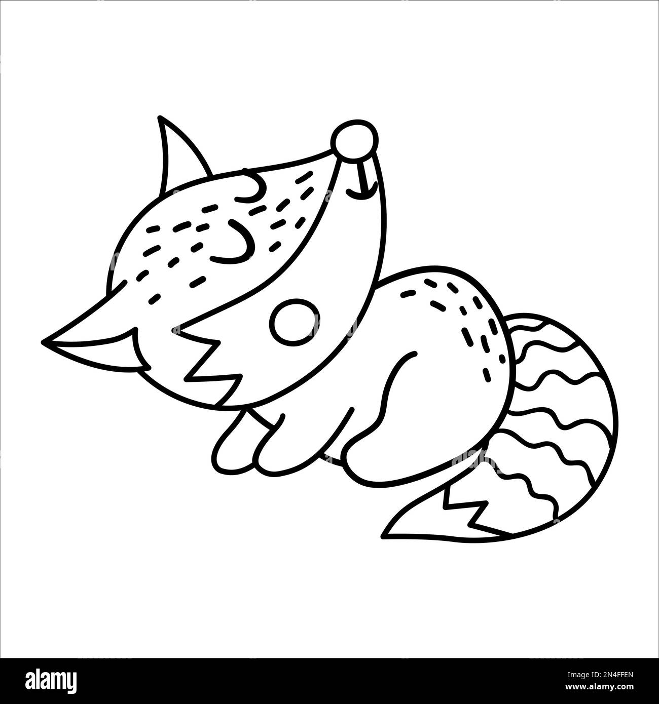 Vector black and white hand drawn baby fox. Cute little woodland animal