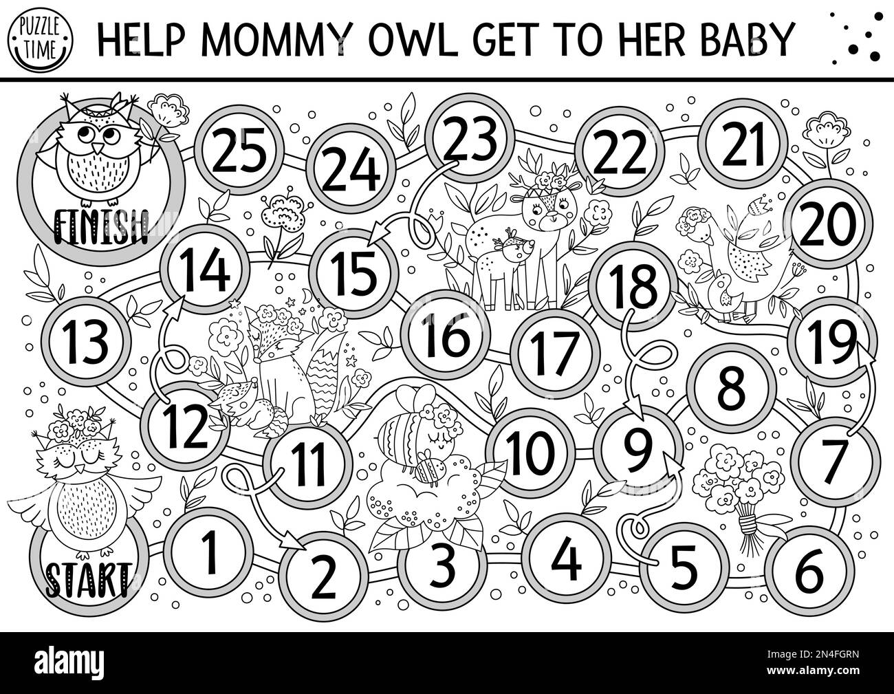 Mothers day black and white dice board game for children with cute