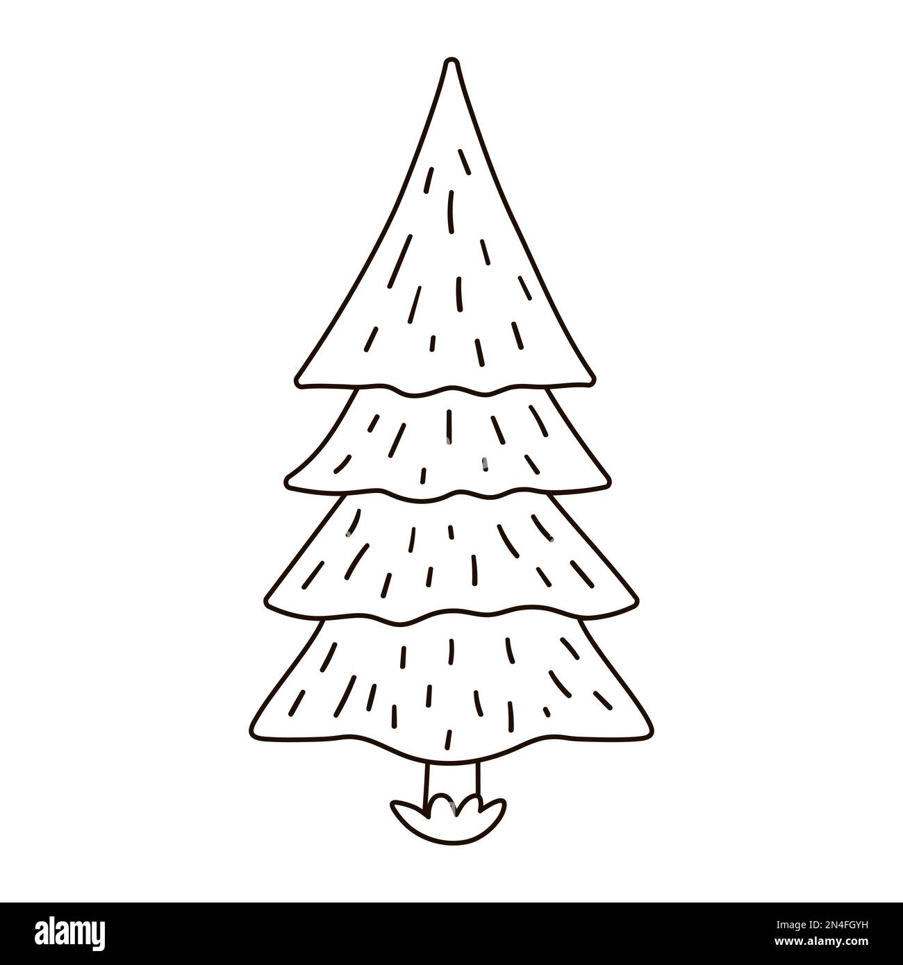 Vector black and white fir tree. Outline spring woodland or farm