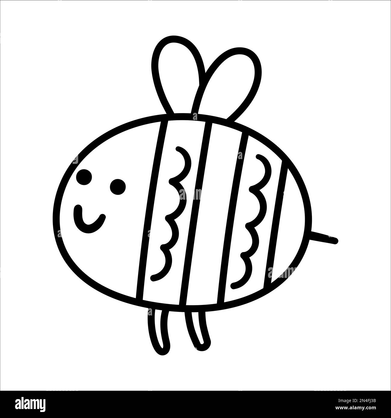 Vector black and white hand drawn baby bumblebee. Cute little woodland ...