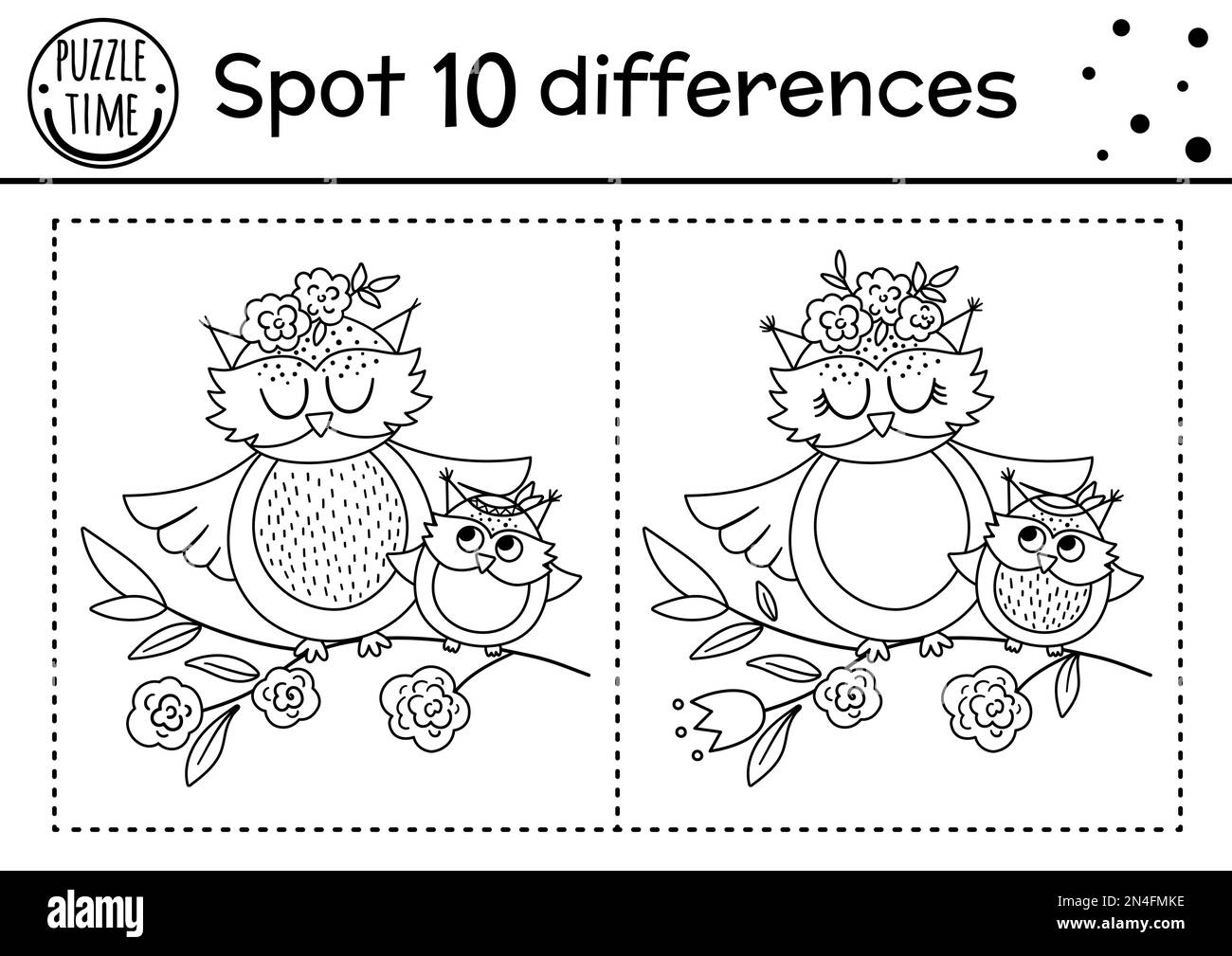 Mothers day find differences game for children with cute birds. Holiday