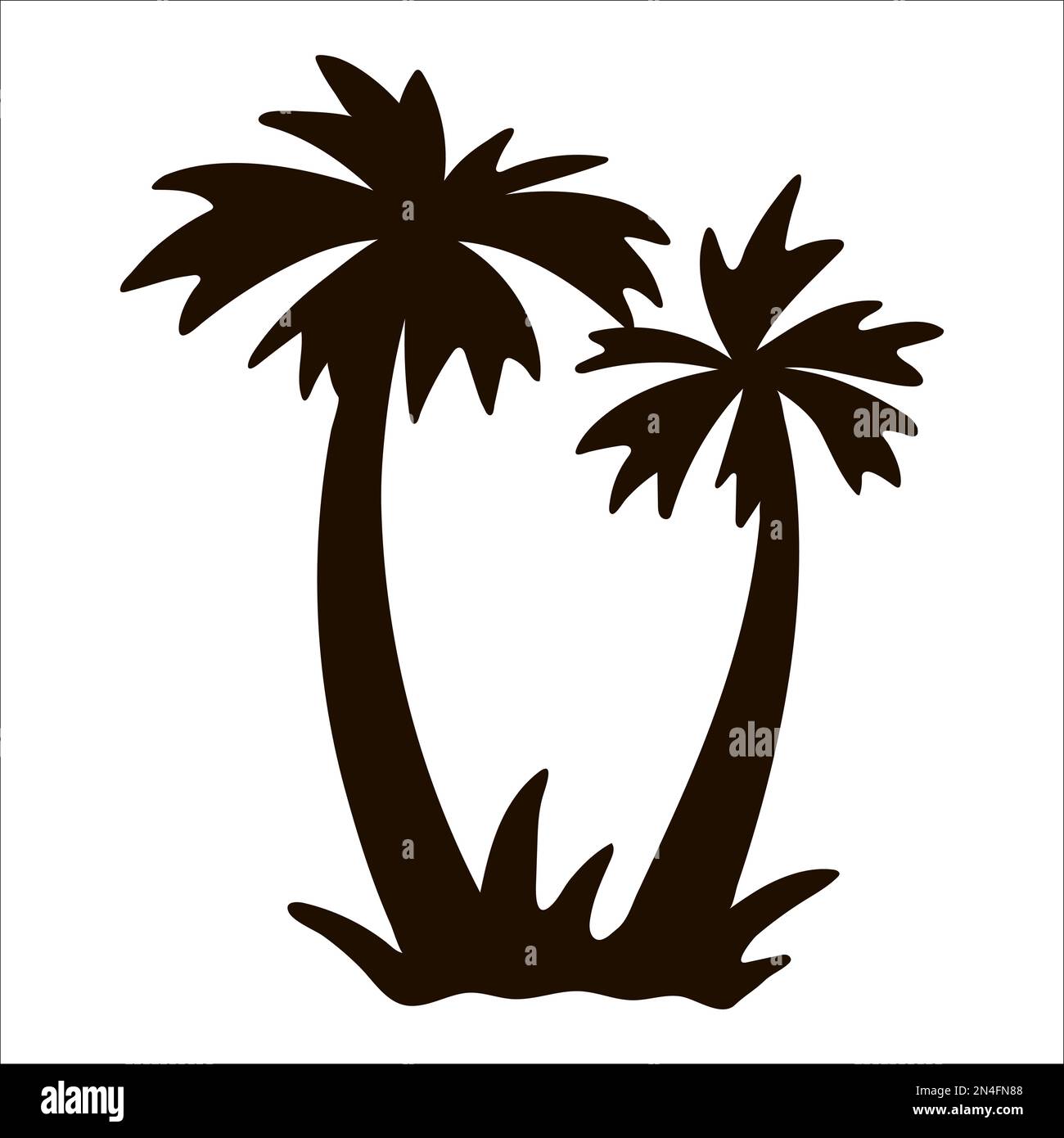 Vector tropical palm tree silhouette. Black jungle foliage icon. Hand drawn exotic plant isolated on white background. Black summer greenery illustrat Stock Vector