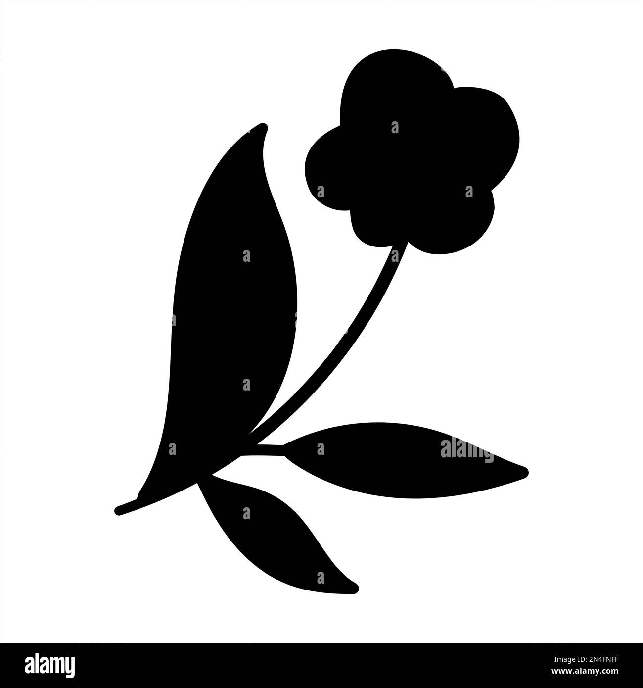 Vector flower silhouette isolated on white background. Floral black decorative element. Beautiful spring or summer shadow clipart Stock Vector