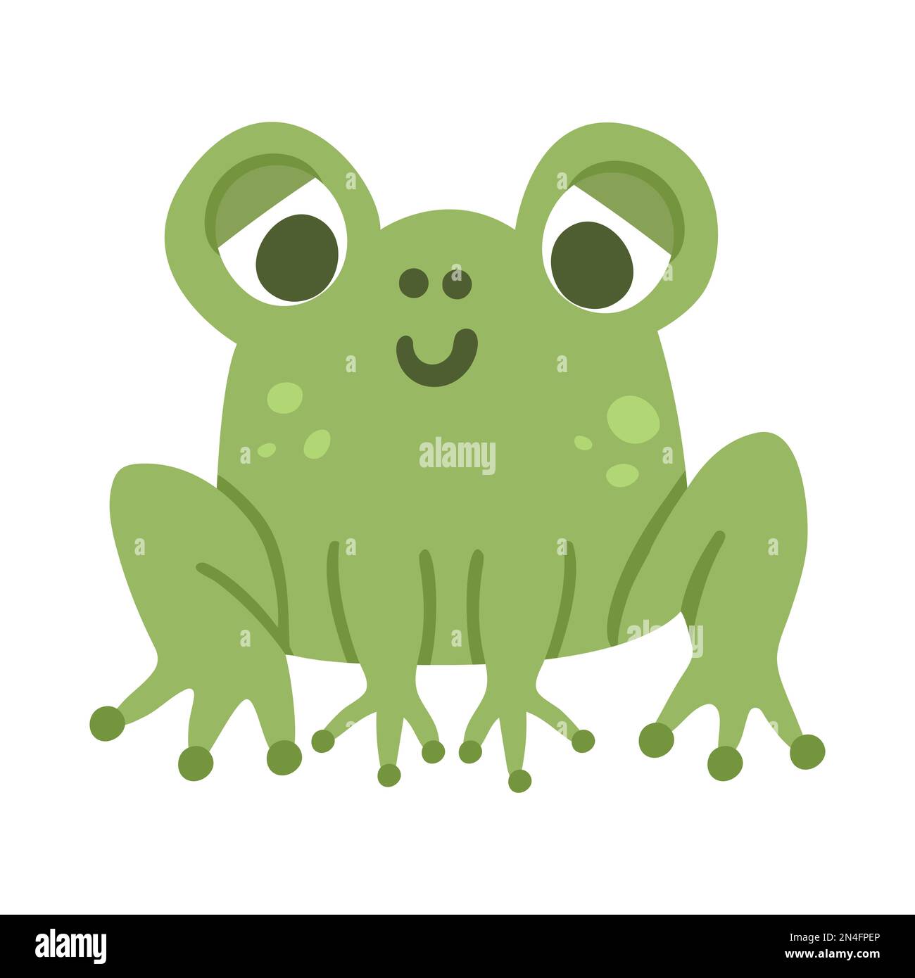 Vector cartoon frog. Funny woodland swamp animal. Cute forest illustration for kids isolated on white background. Green sitting toad icon Stock Vector